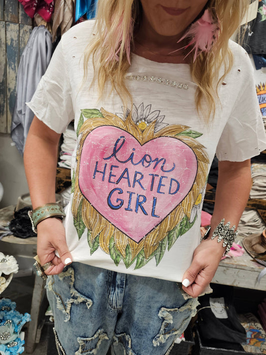 A Rare Bird Lion Hearted Girl Tattered Tee