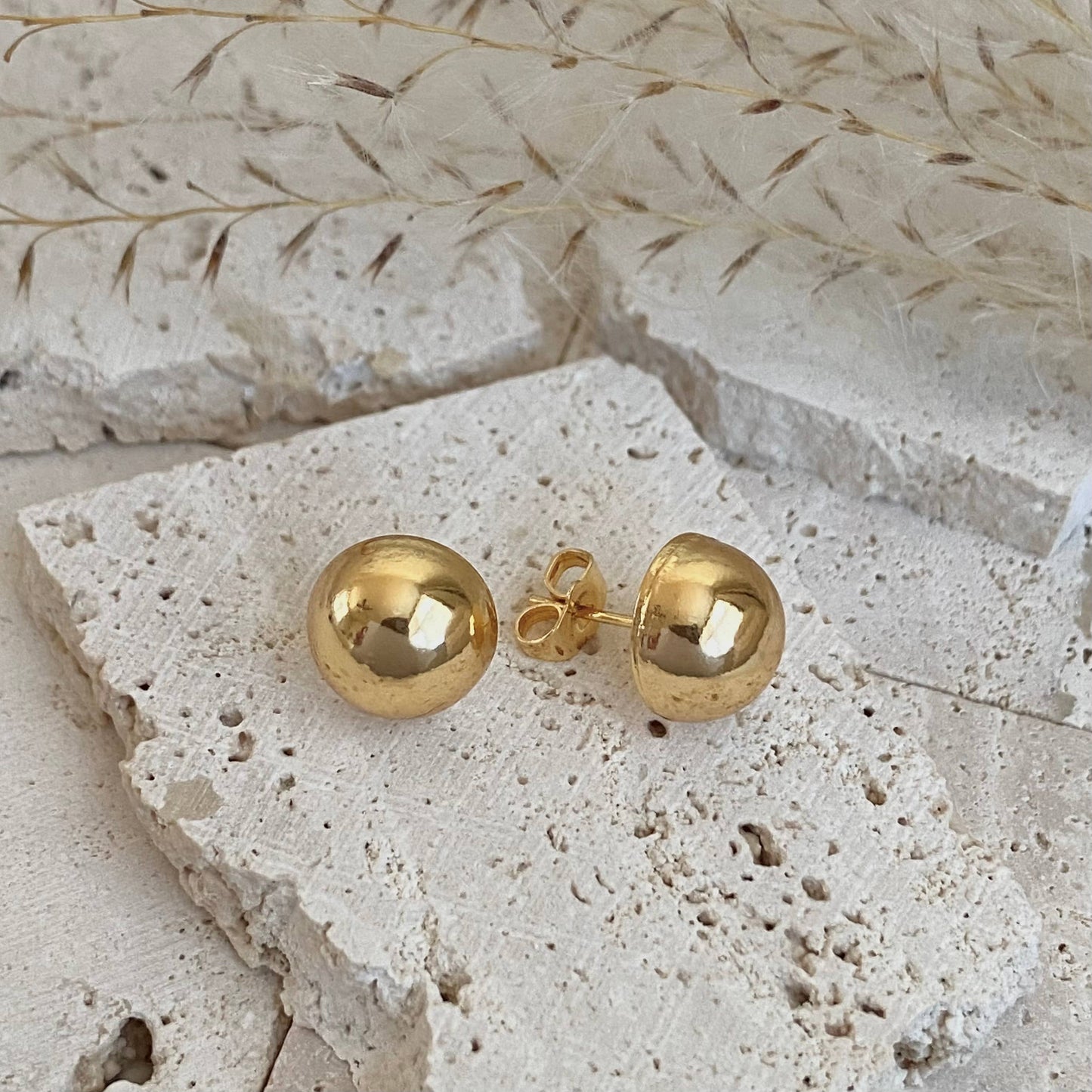 Half Dot Stud Post earrings 18k Gold Filled statement 