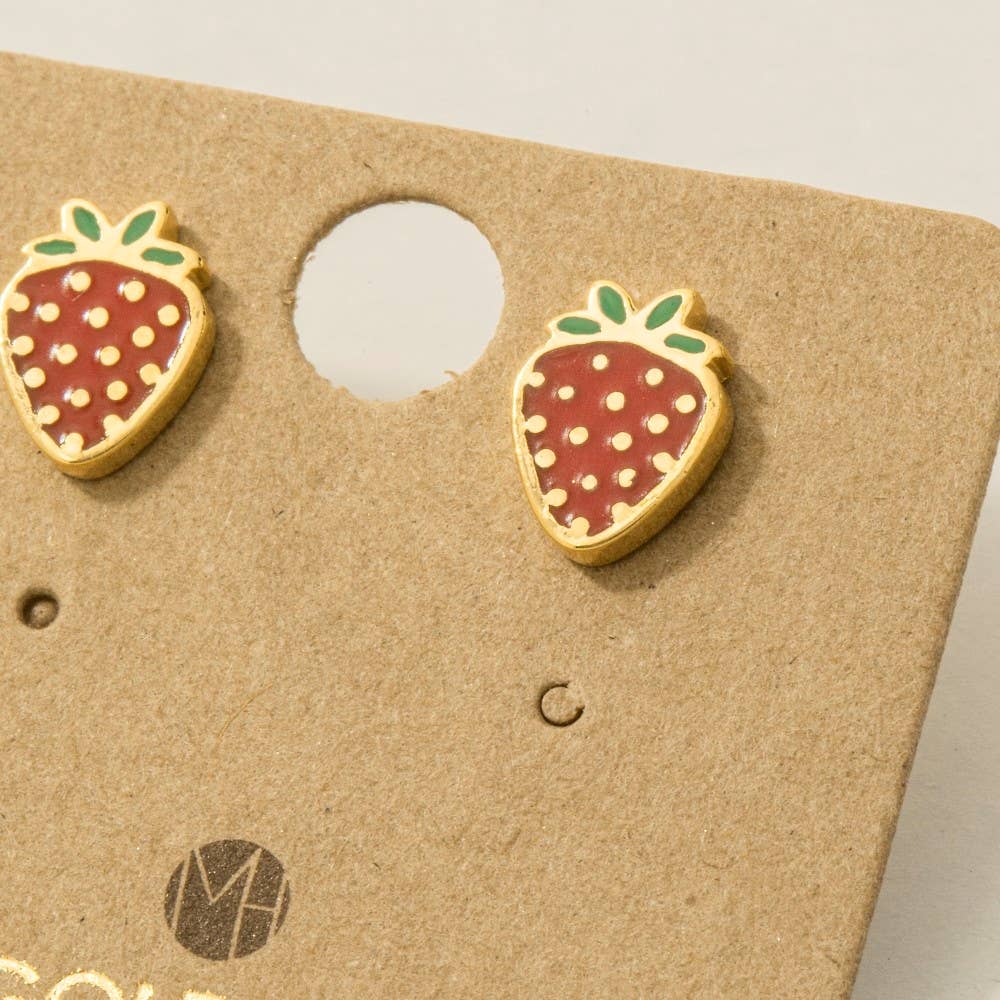 Gold Dipped Epoxy Strawberry Stud Earrings Fame Accessories