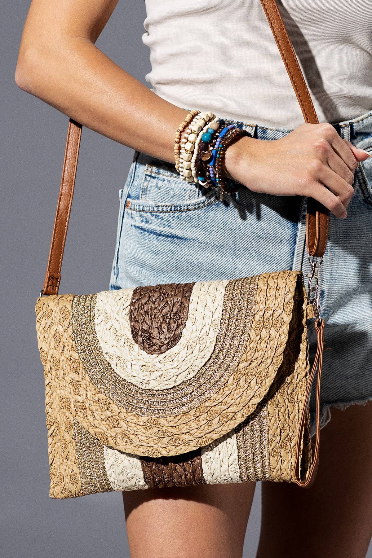 Metallic Lined Straw Clutch & Crossbody Bag Urbanista