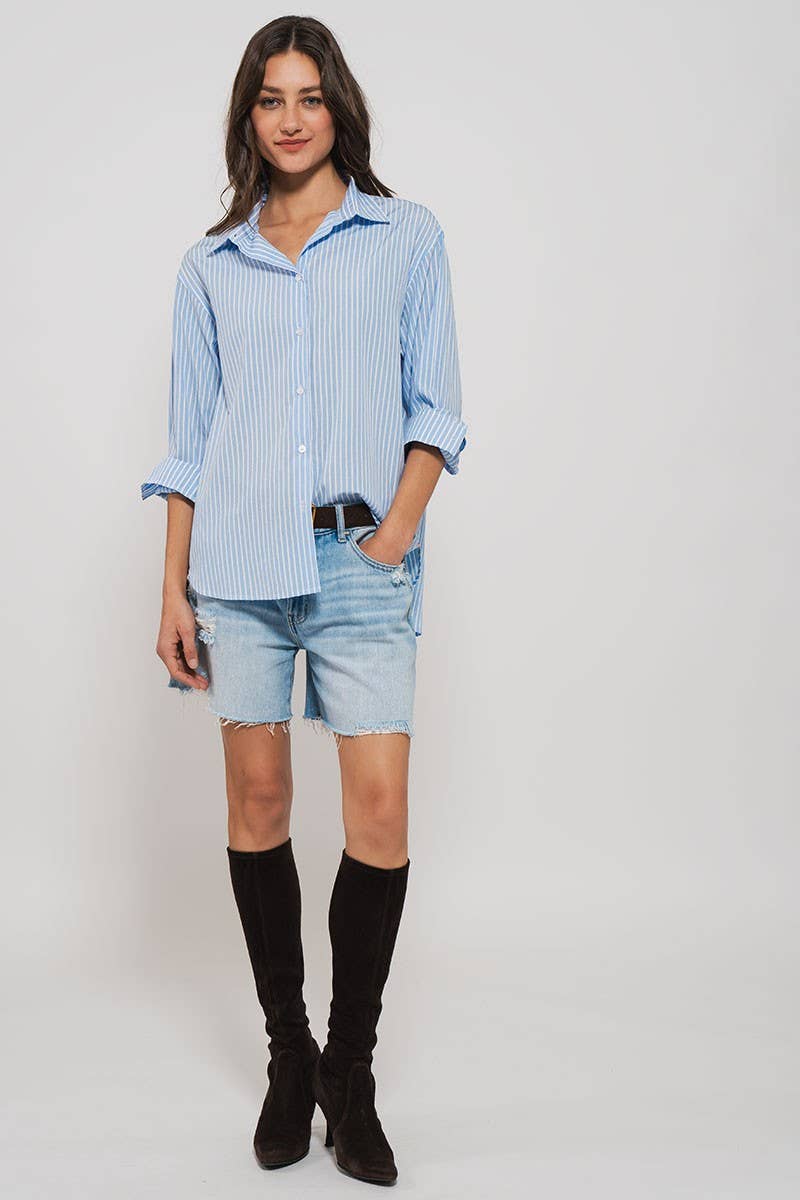 Striped Twill Tape Detail Statement Button Shirt Urban Daizy