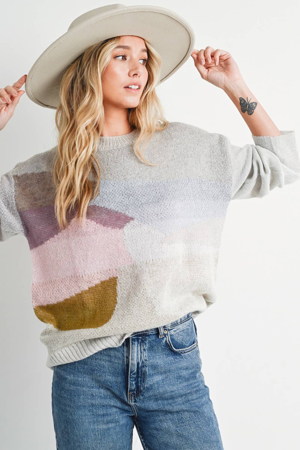 ABSTRACT KNIT SWEATER PULLOVER Bluivy