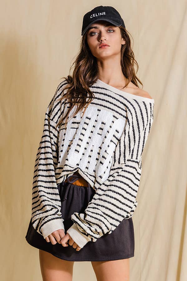 T1770-2B  'GEORGIA' Graphic Textured Stripe Sweatshirt Top BUCKETLIST