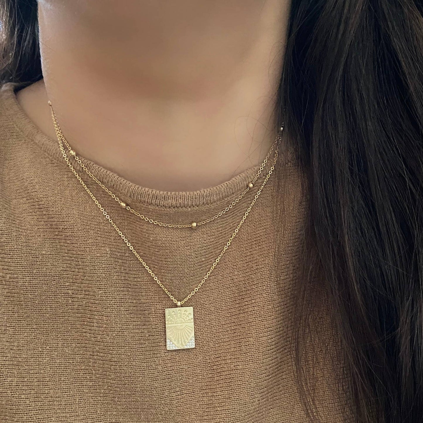 Sun Medallion Charm Pendant Necklace | 18K Gold Filled
