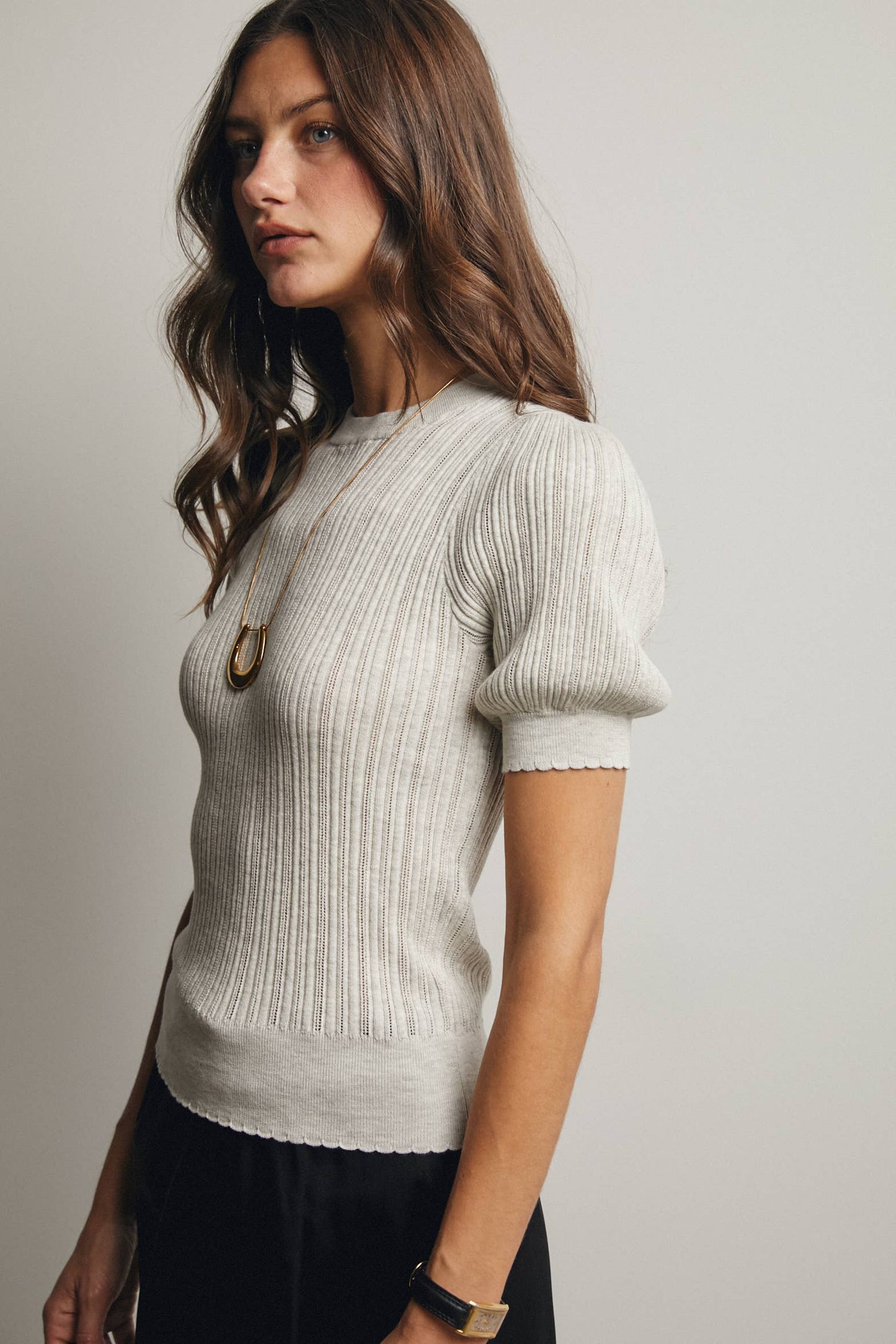 Forte- Textured Knit Puff Sleeve Top - 926 West