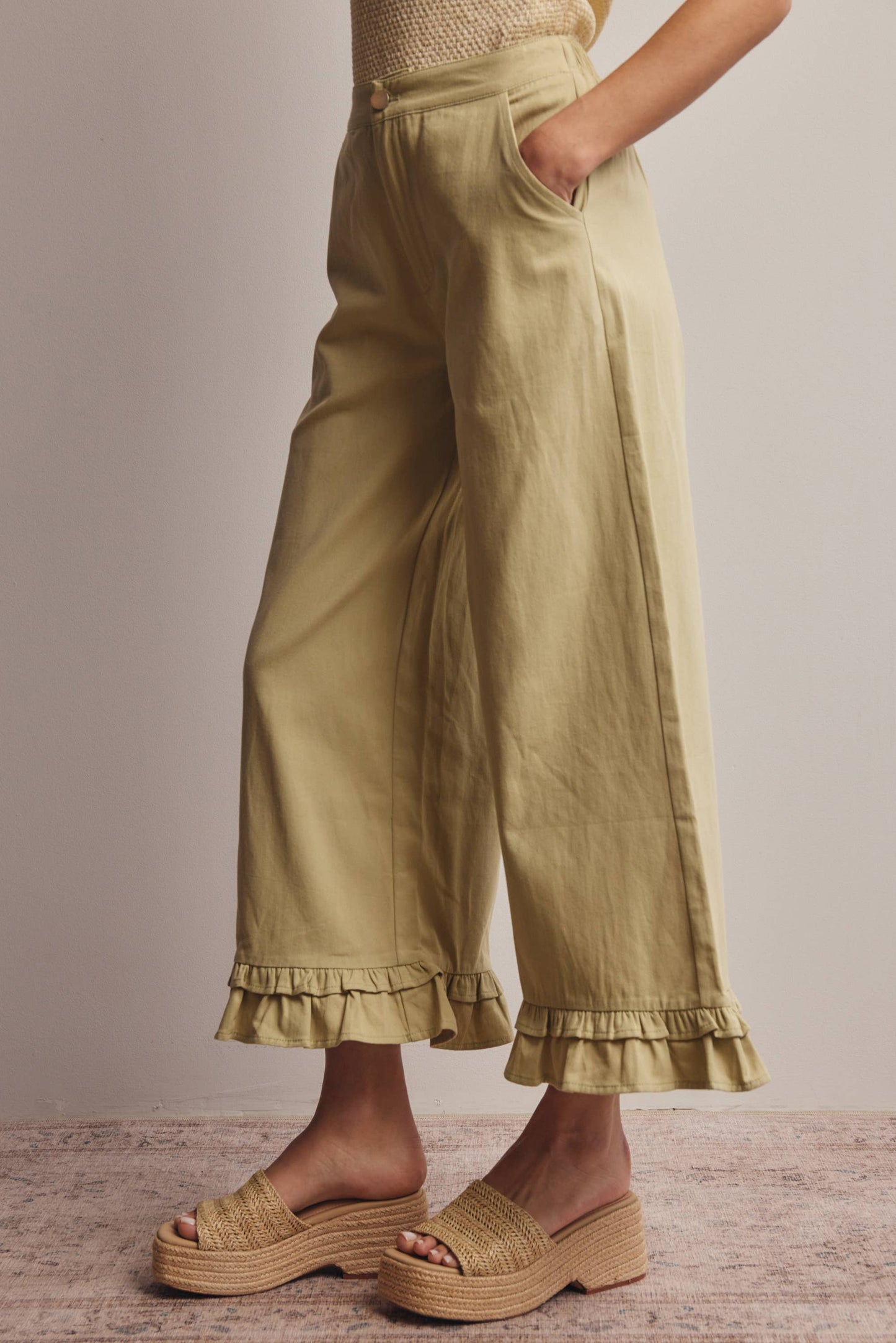 Forte - Ruffle Hem Wide-Leg Pants
