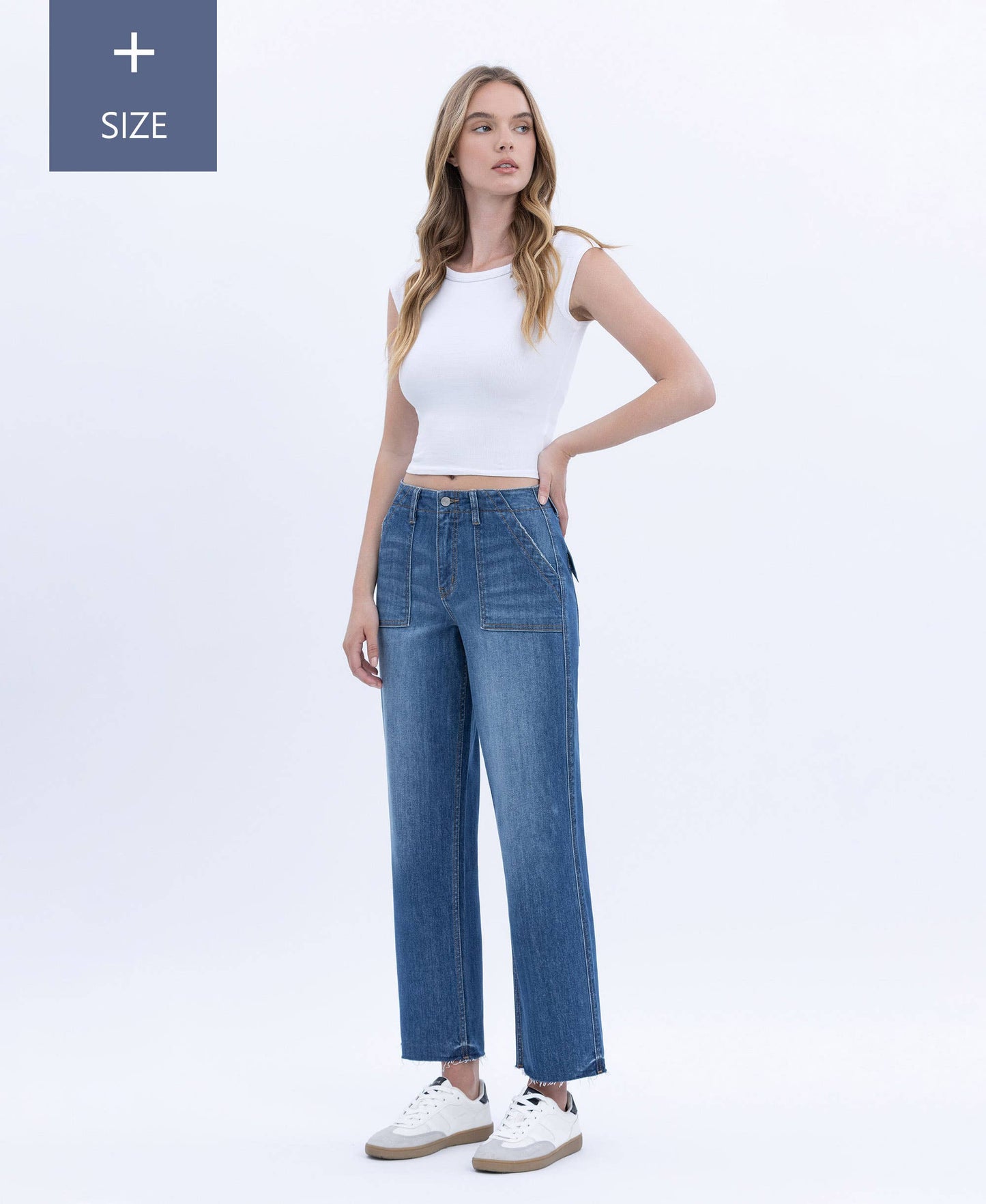 PLUS HIGH RISE CROP UTILITY POCKET STRAIGHT JEANS LV1355-P Lovervet by VERVET