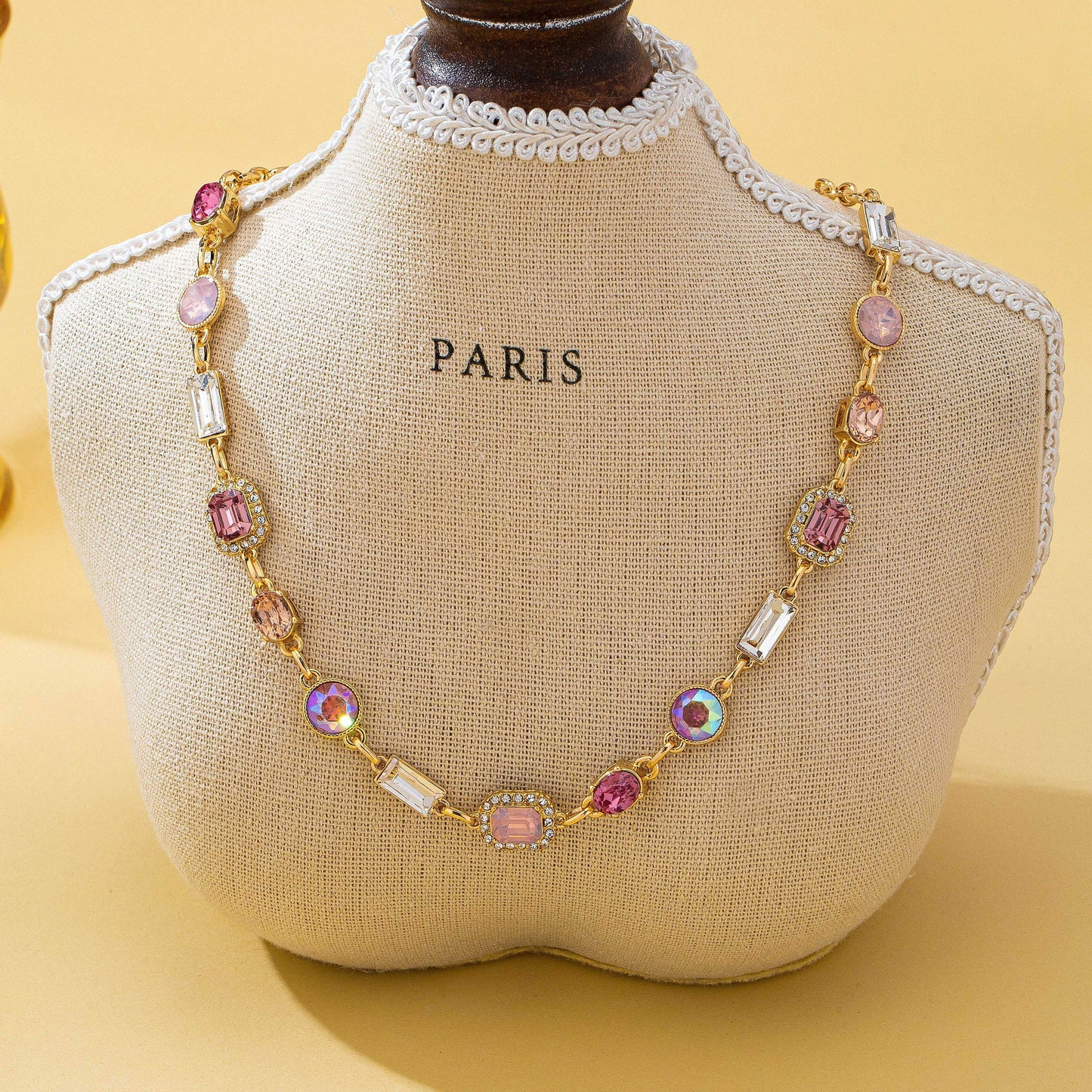 Mixed-Shape Pink & Clear Crystal Station Necklace