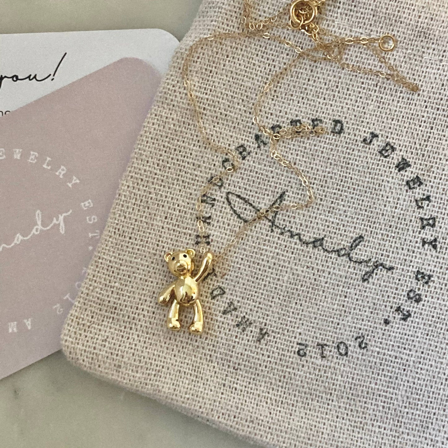 Gold Teddy Bear Charm Pendant Necklace | 18K Gold