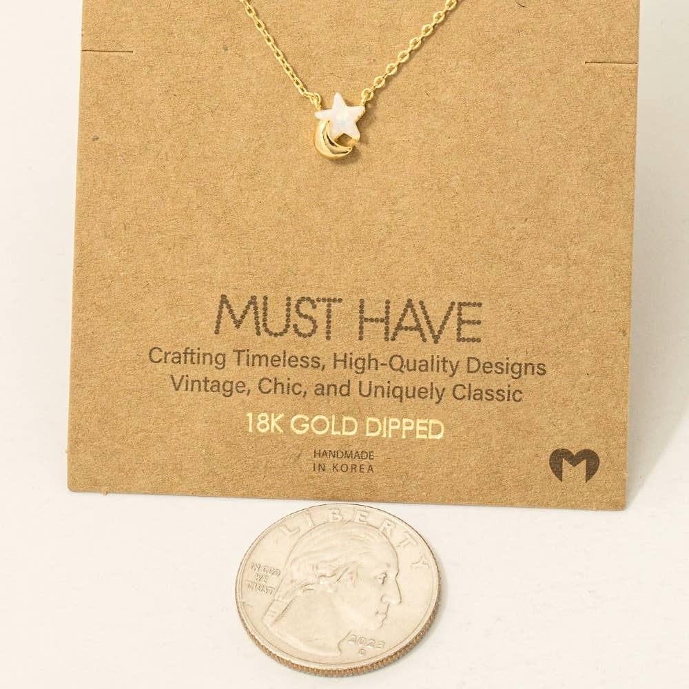 Gold Dipped Mini Star Moon Charm Necklace Fame Accessories