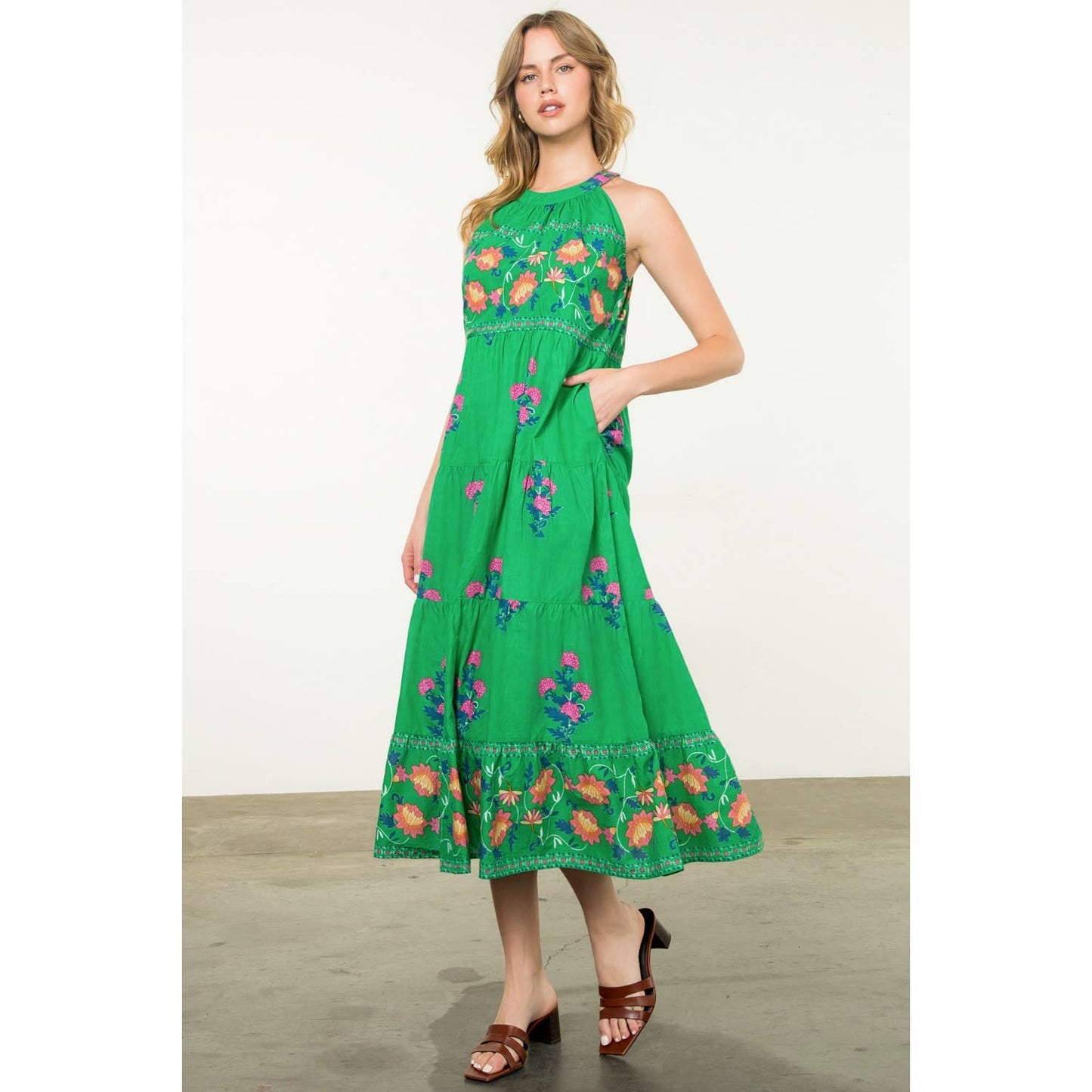 Halter Neck Floral Print Maxi Dress THML