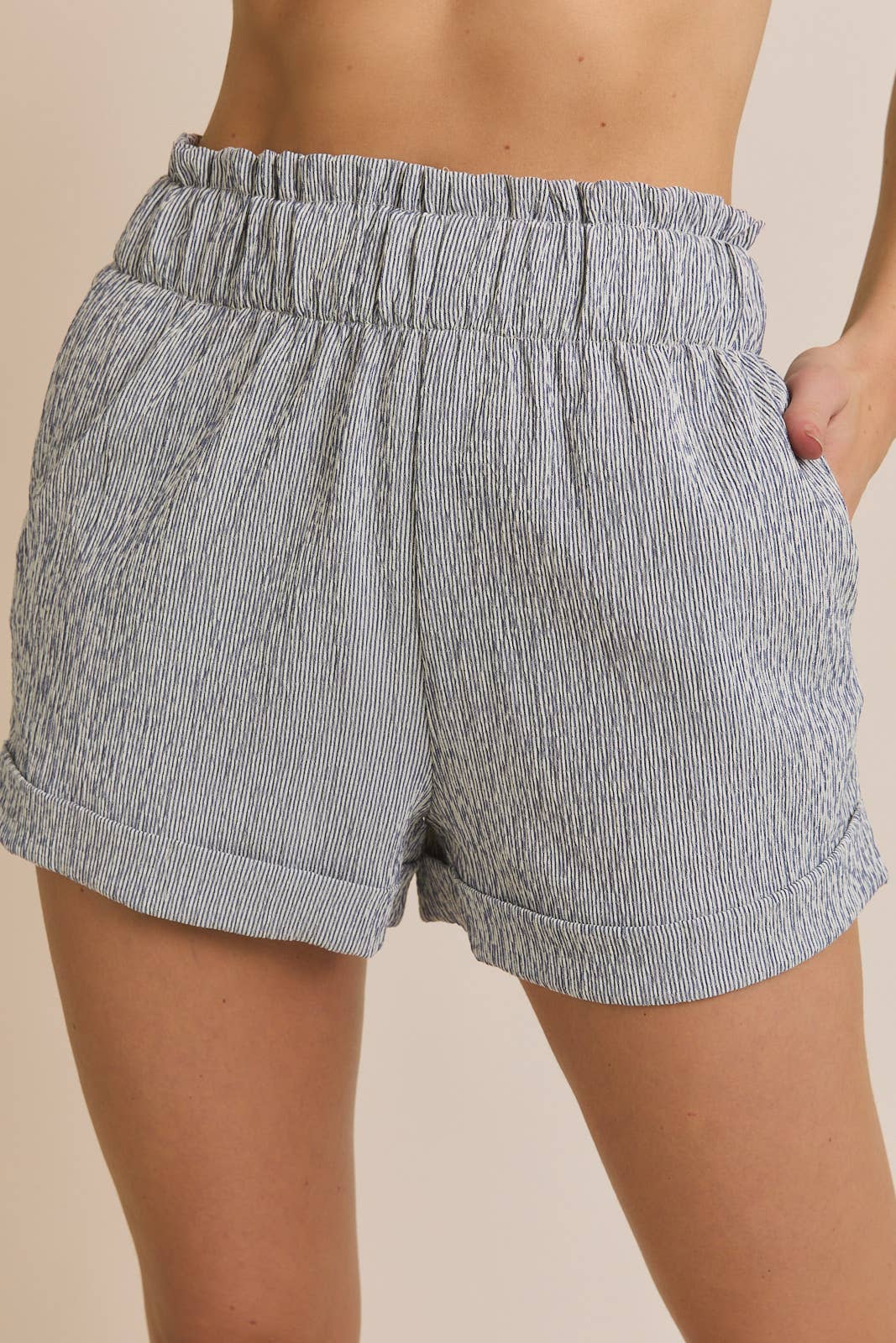 FLARE HEM STRIPE TOP AND  FOLDED HEM STRIPE SHORTS 926 WEST