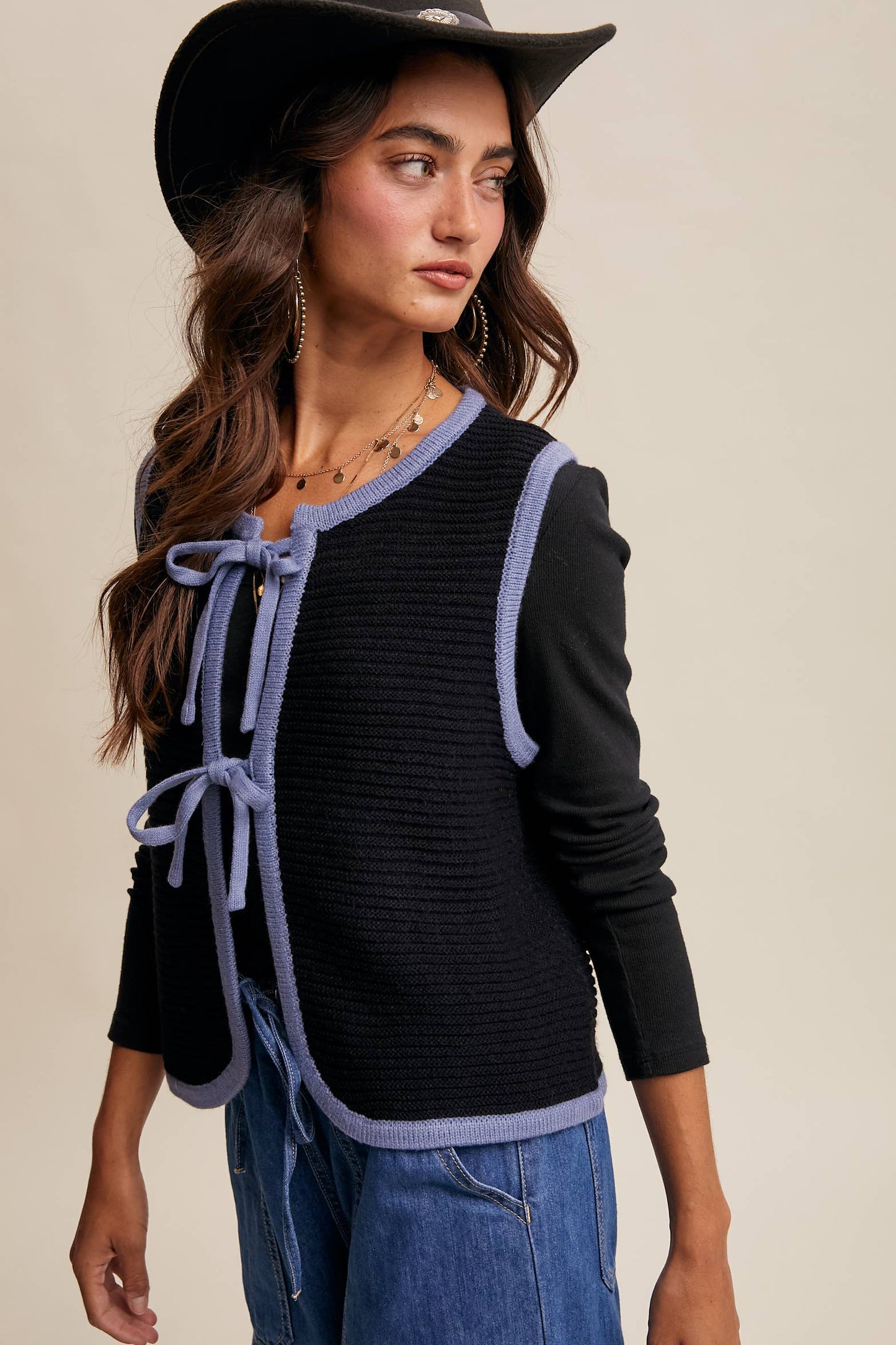 Two-Tone Tie Front Knit Vest LSW0997 Listicle