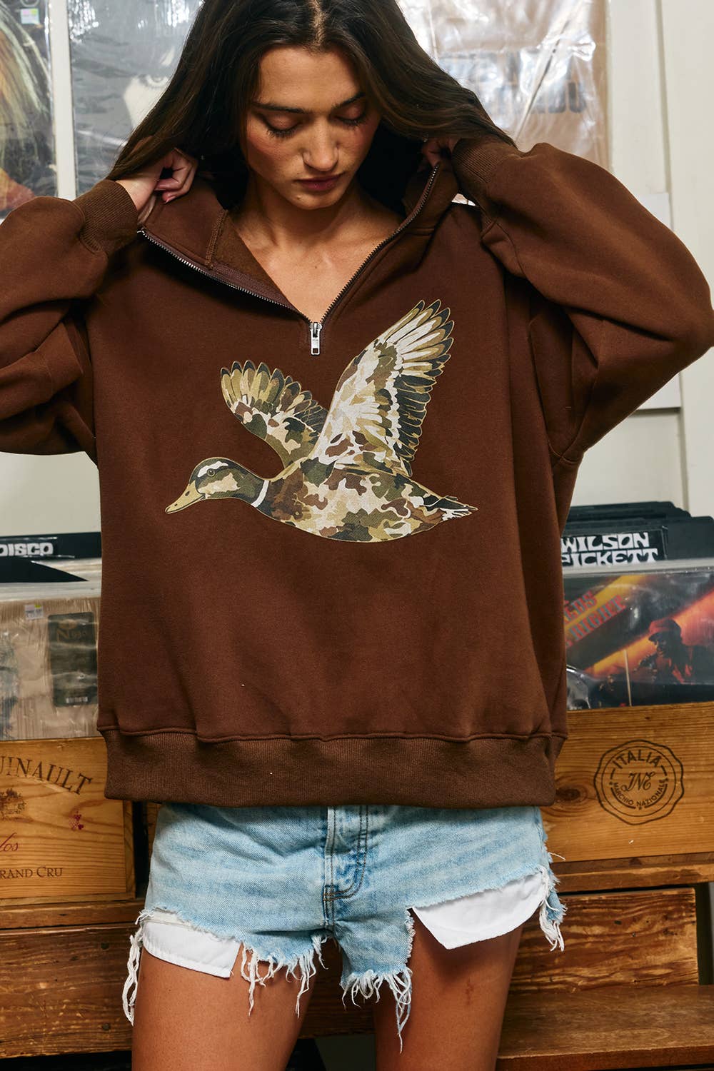 Camo Flying Mallard Print Half-Zip Sweatshirt