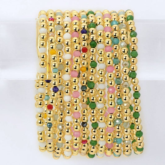 Splendid Iris 4mm Bead & Crystal Stretch Bracelets B3344