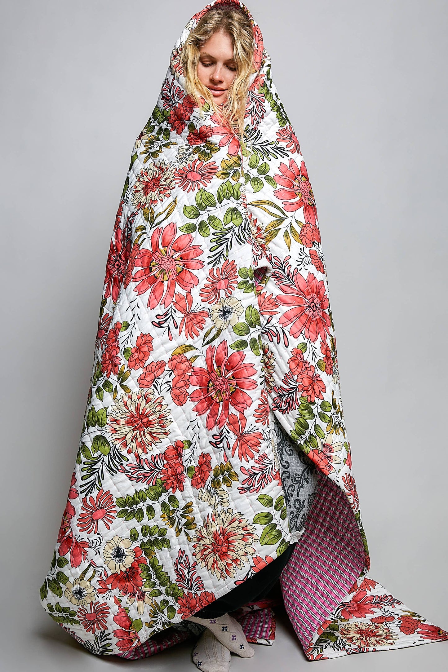 POL Boho Quilted Cotton Stripe Throw Blanket