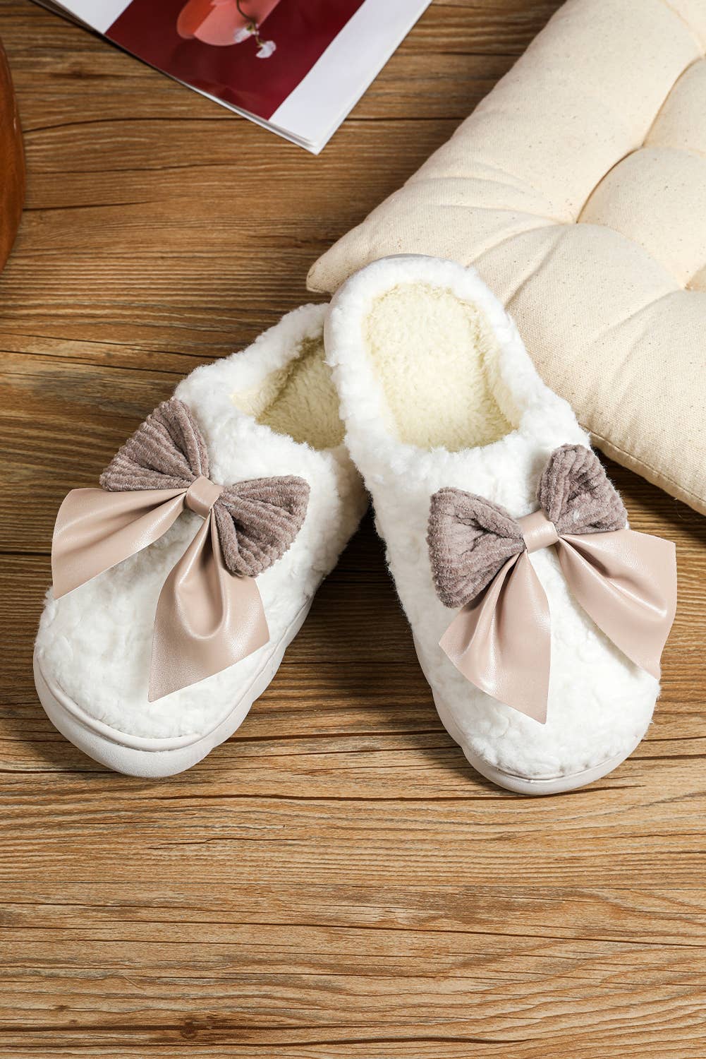 LDC Contrast Bowknot Applique Plush Winter Slippers 926 WEST