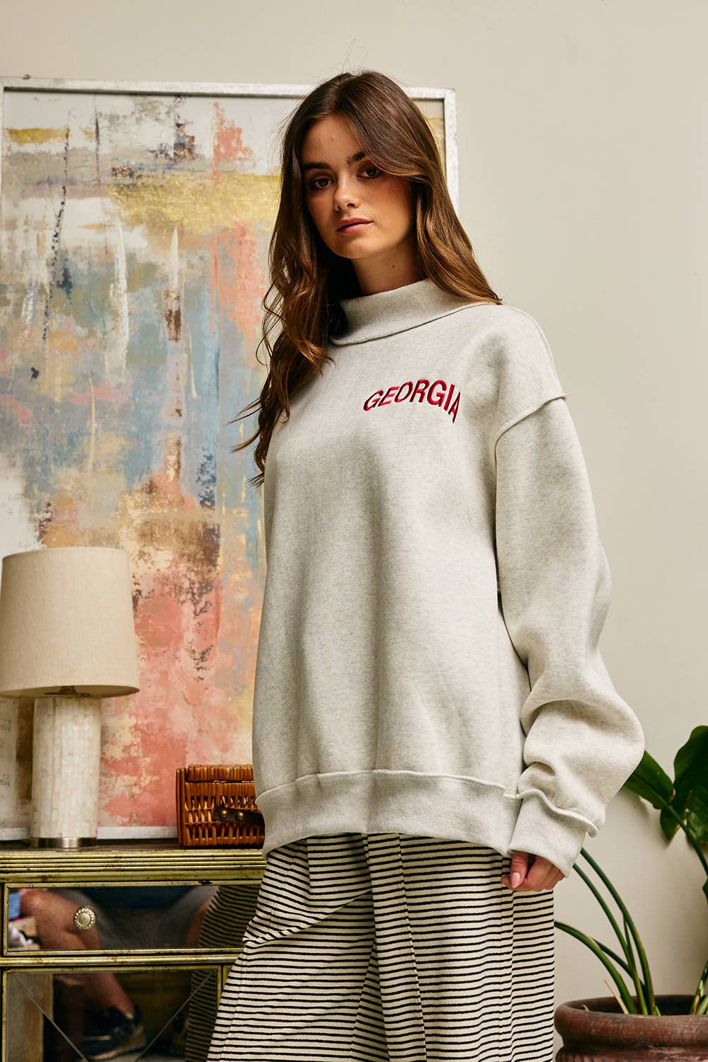 Embroidered "GEORGIA" Mock Neck Pullover