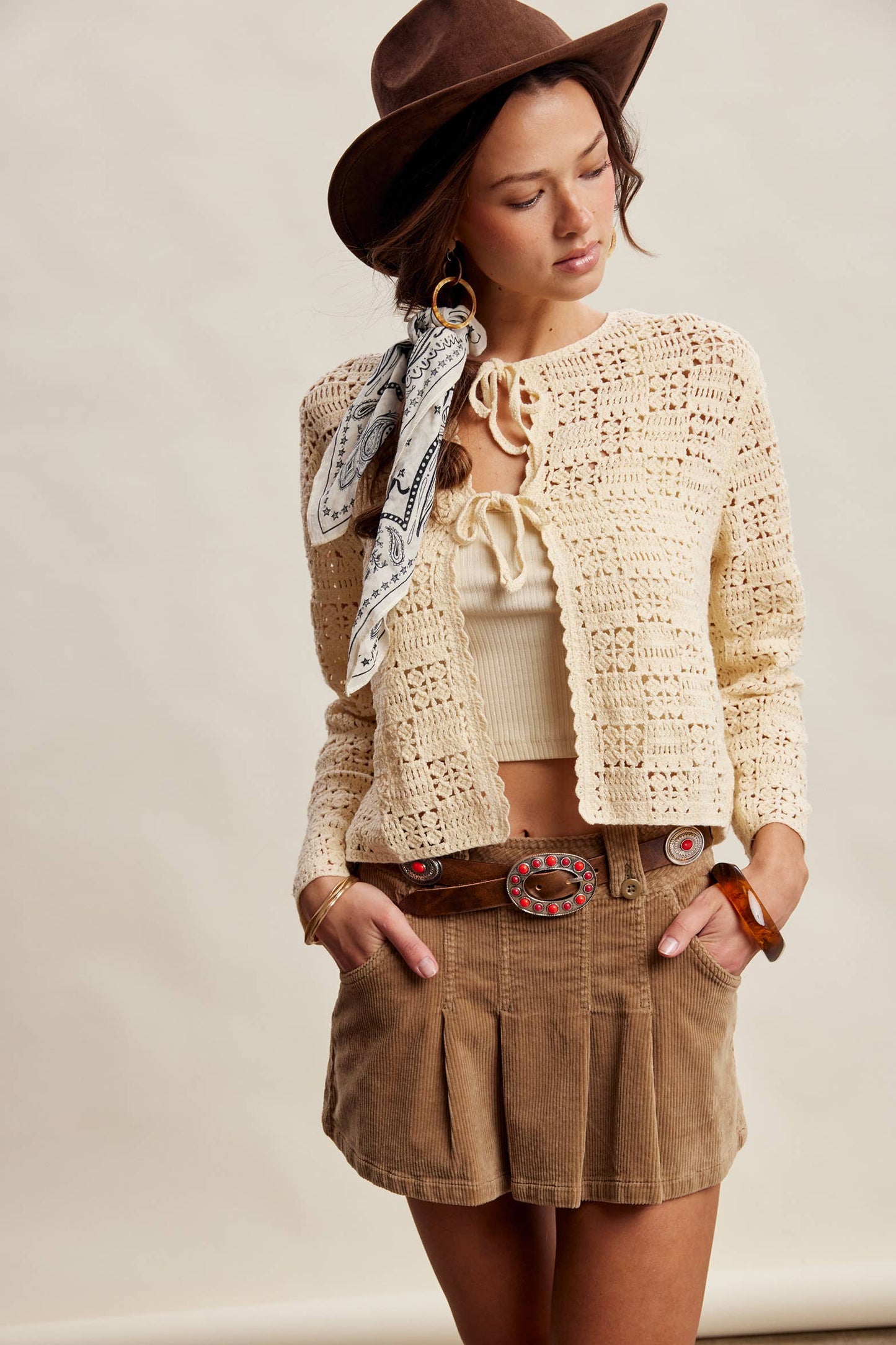 Boho Crochet Tie-Front Cardigan Top