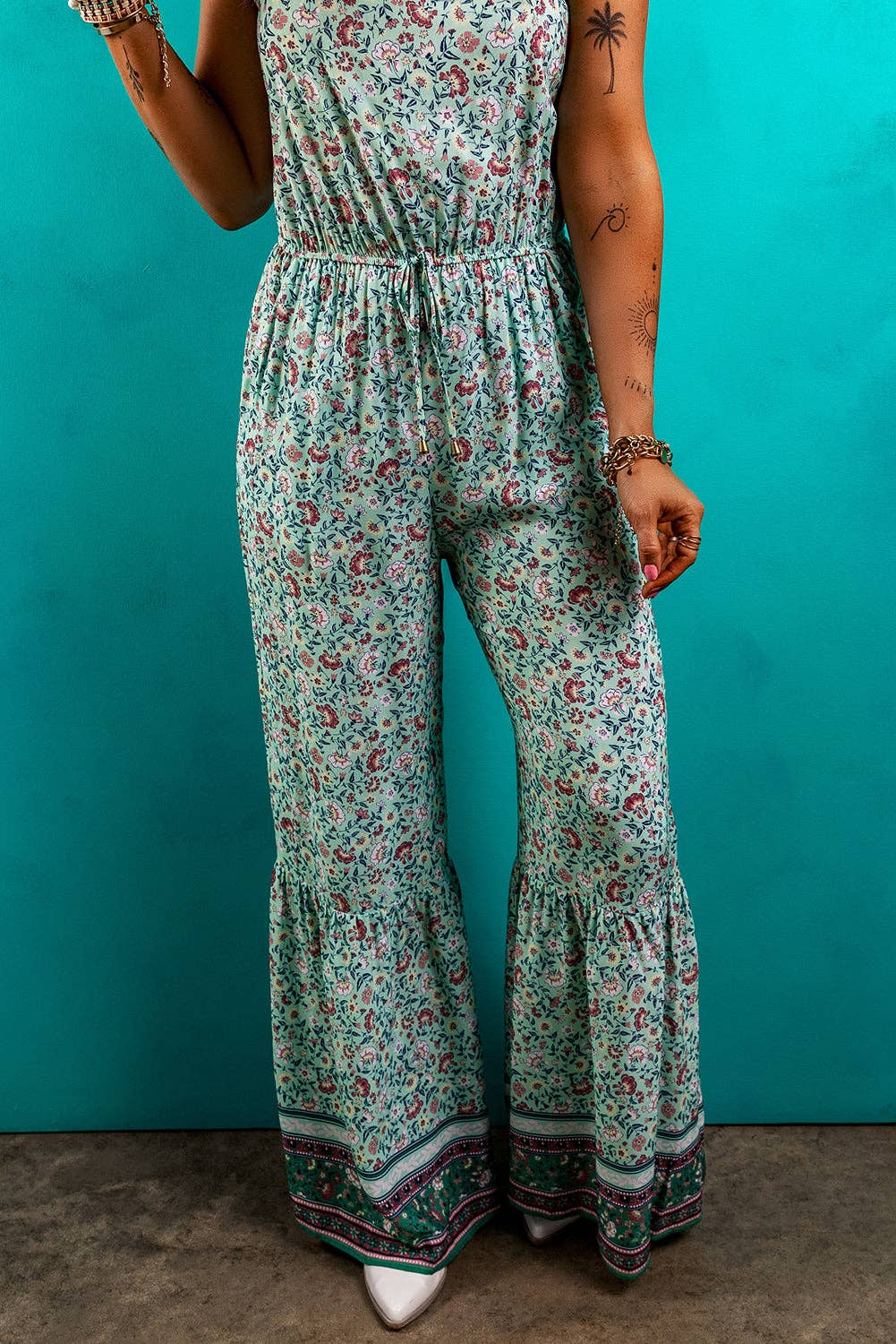 FINAL SALE- Boho Floral Ruffle Hem Summer Jumpsuit 926 WEST
