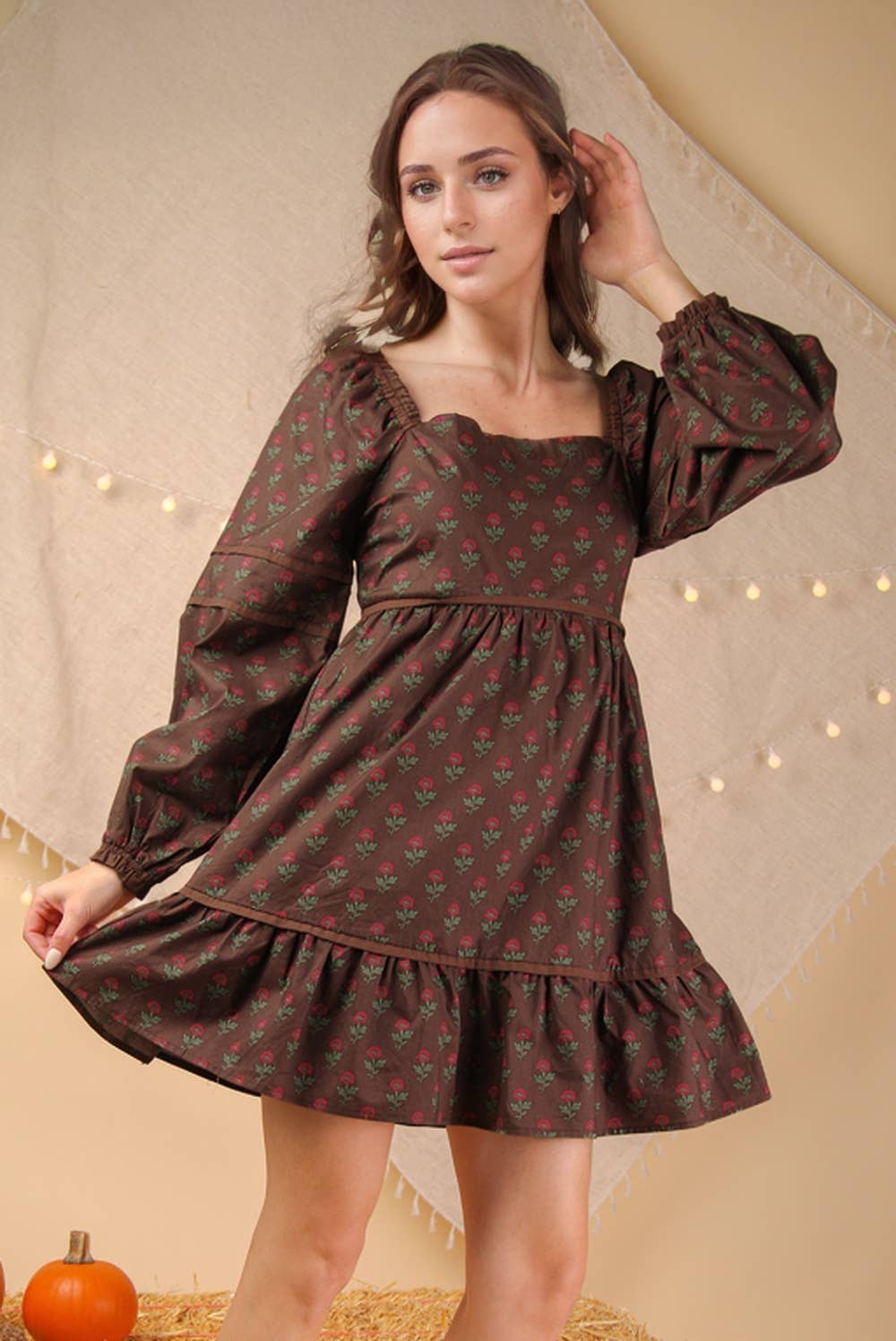 VERY J - Printed Ruffle Detail Mini Dress