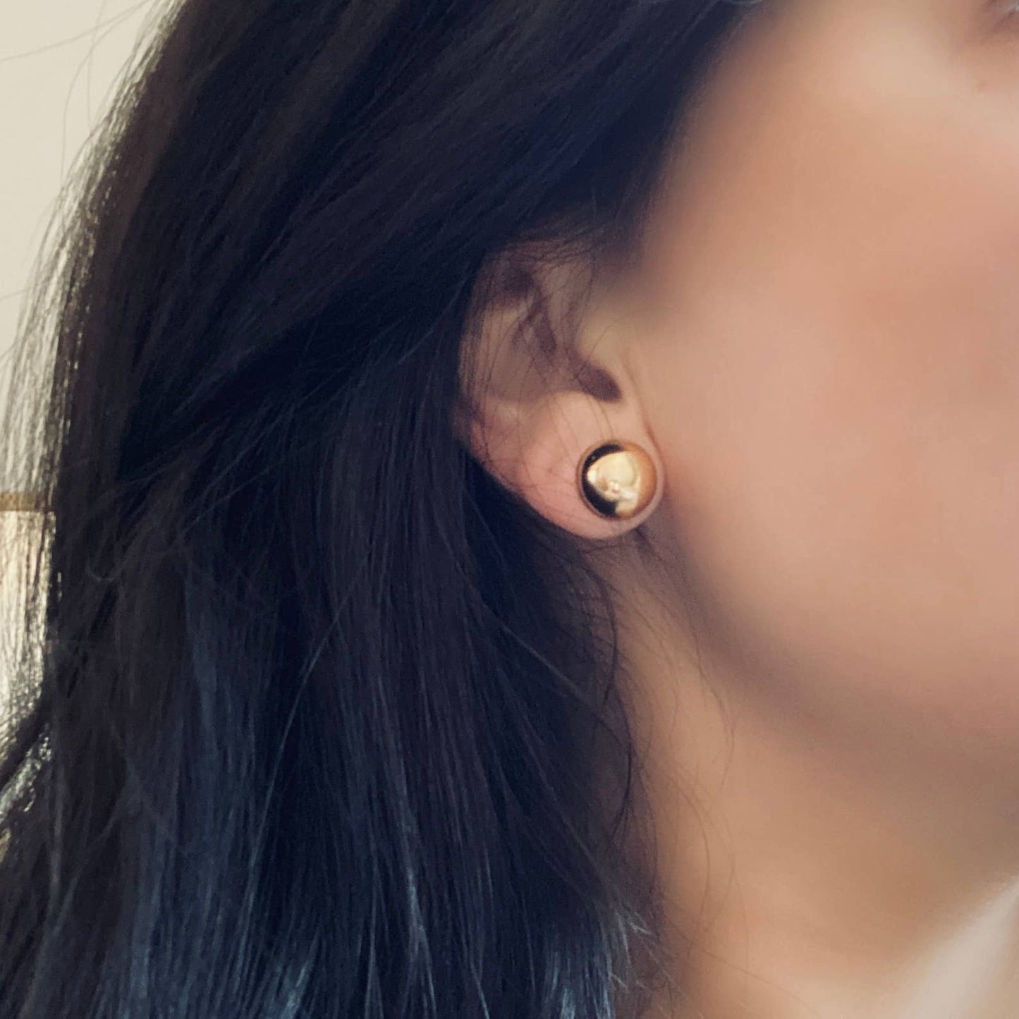 Half Dot Stud Post earrings 18k Gold Filled statement 