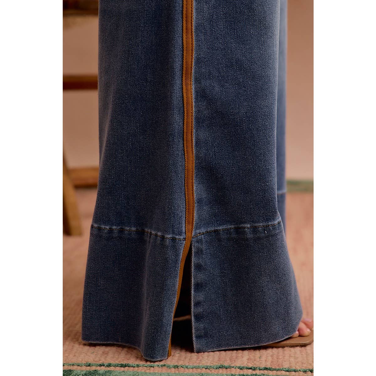 Wide-Leg Flare Washed Denim Jeans with Side-Seam Detail