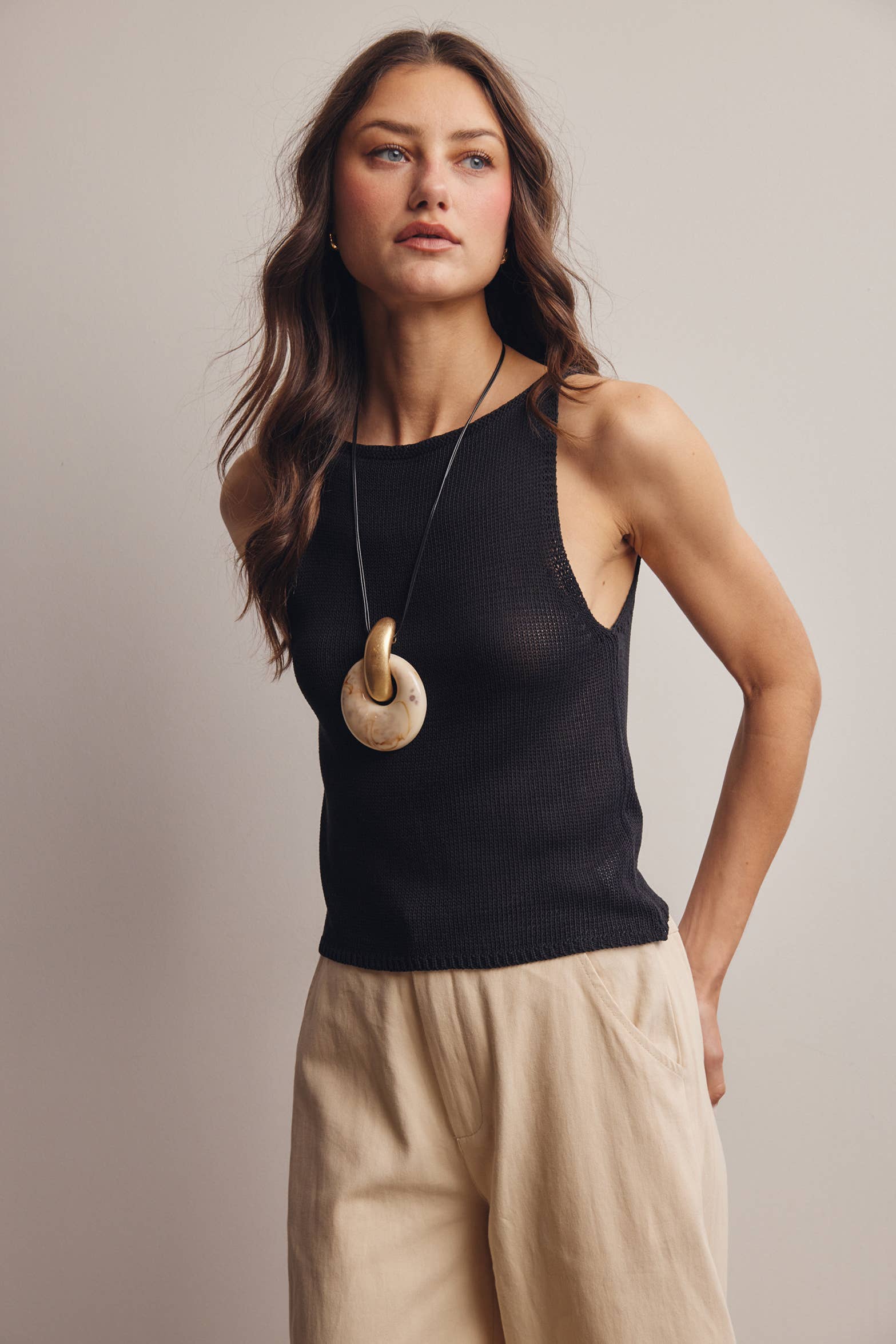 Forte Sleeveless Cotton Knit Tank Top - 926 West