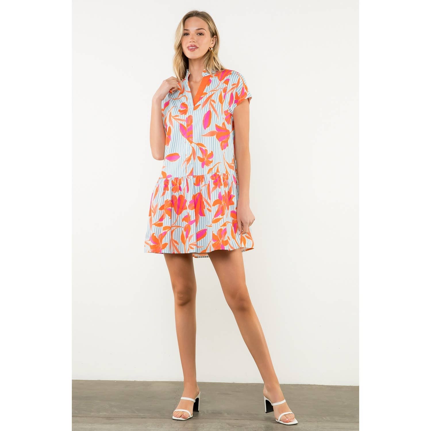 Short Sleeve Striped Floral Dress 926 WEST