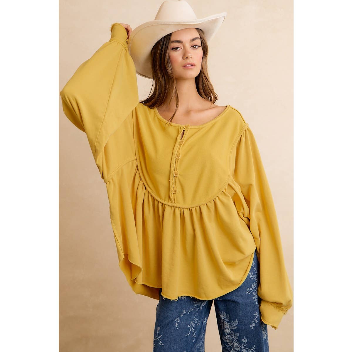 Vintage Mustard Peplum Sweatshirt