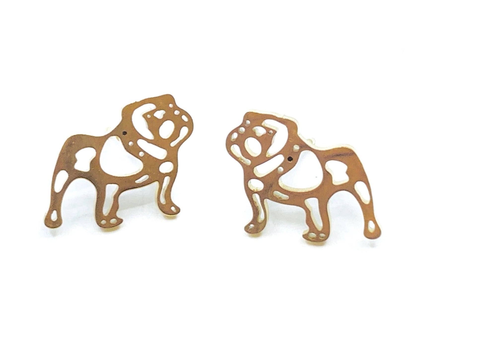 Adorable Bulldog Earrings- Gold Stainless Steel Bulldogs Steele Sloan Designs