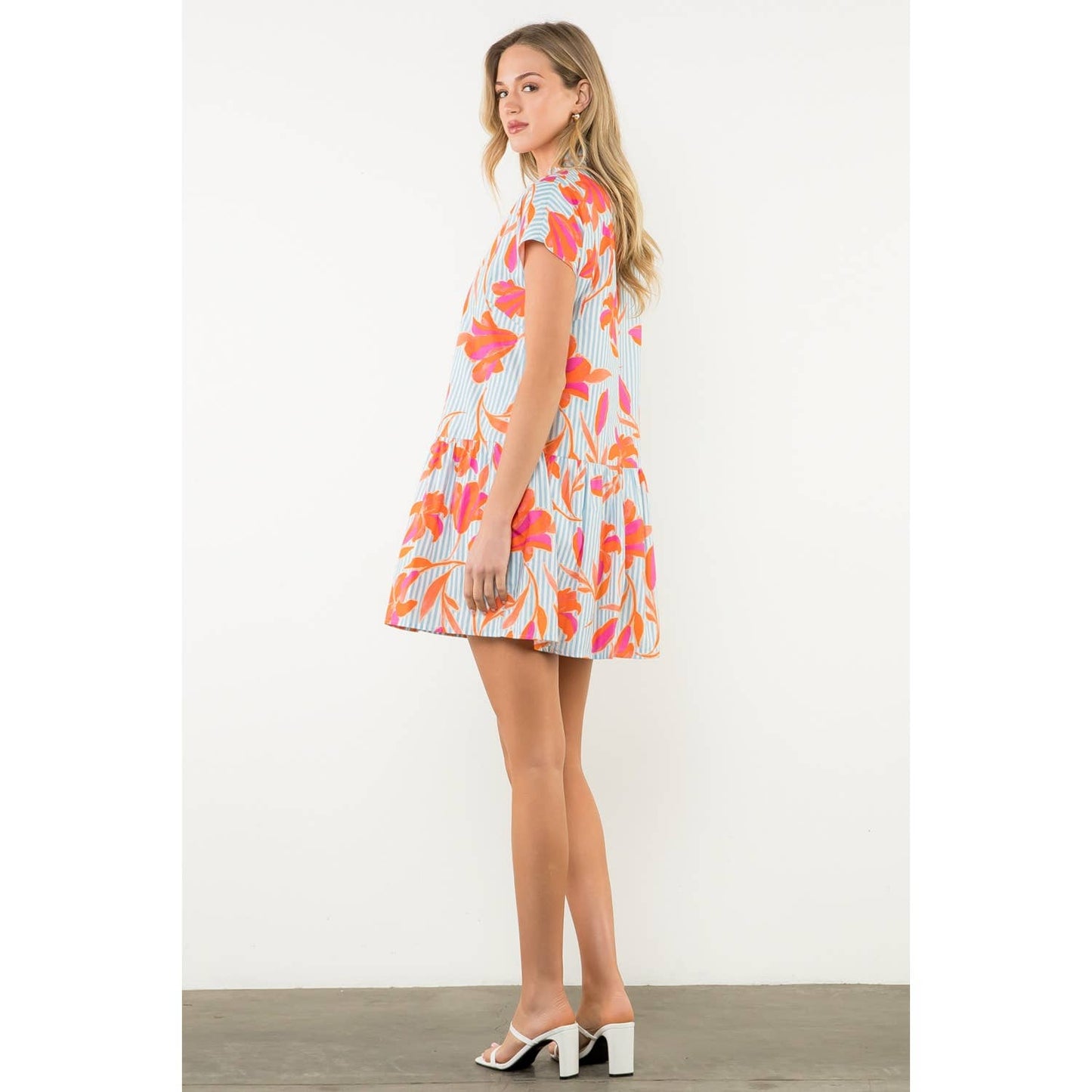 Short Sleeve Striped Floral Dress 926 WEST