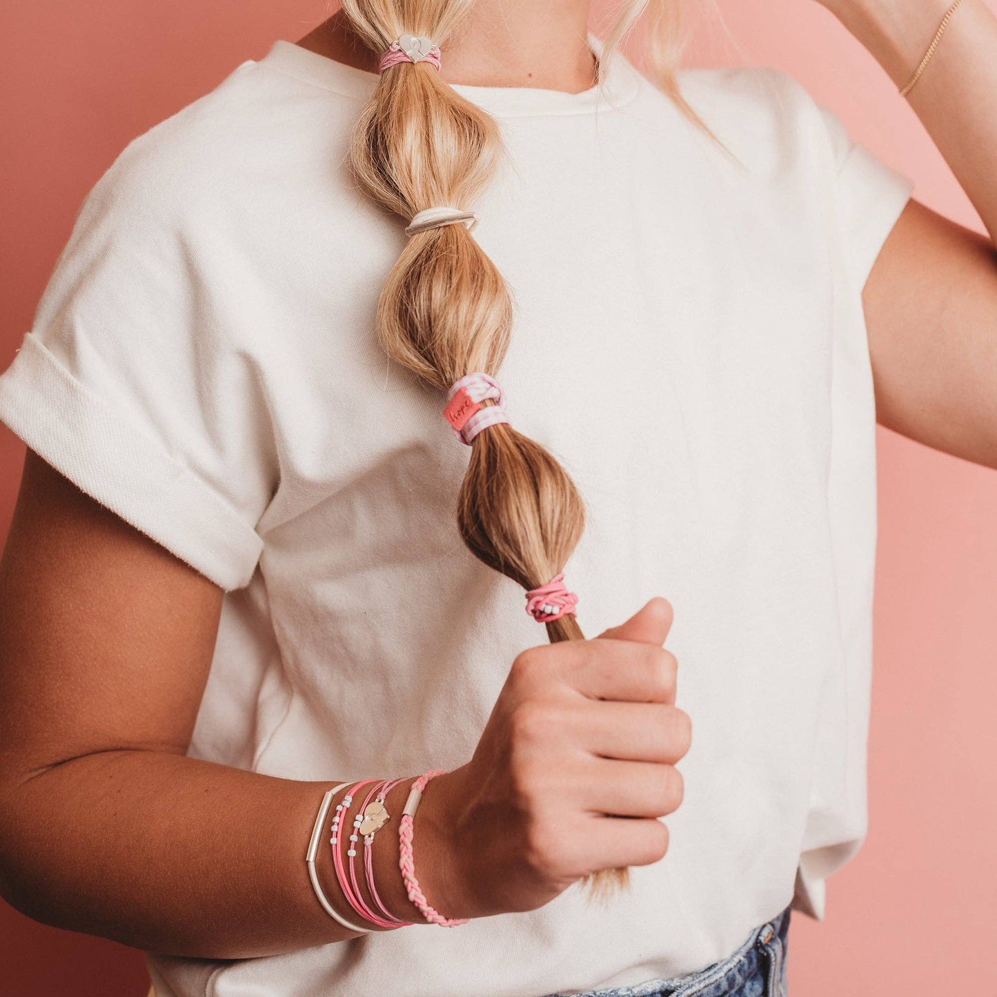 "Hope" Silver and Pink Breast Cancer Awareness Hair Tie Bracelets