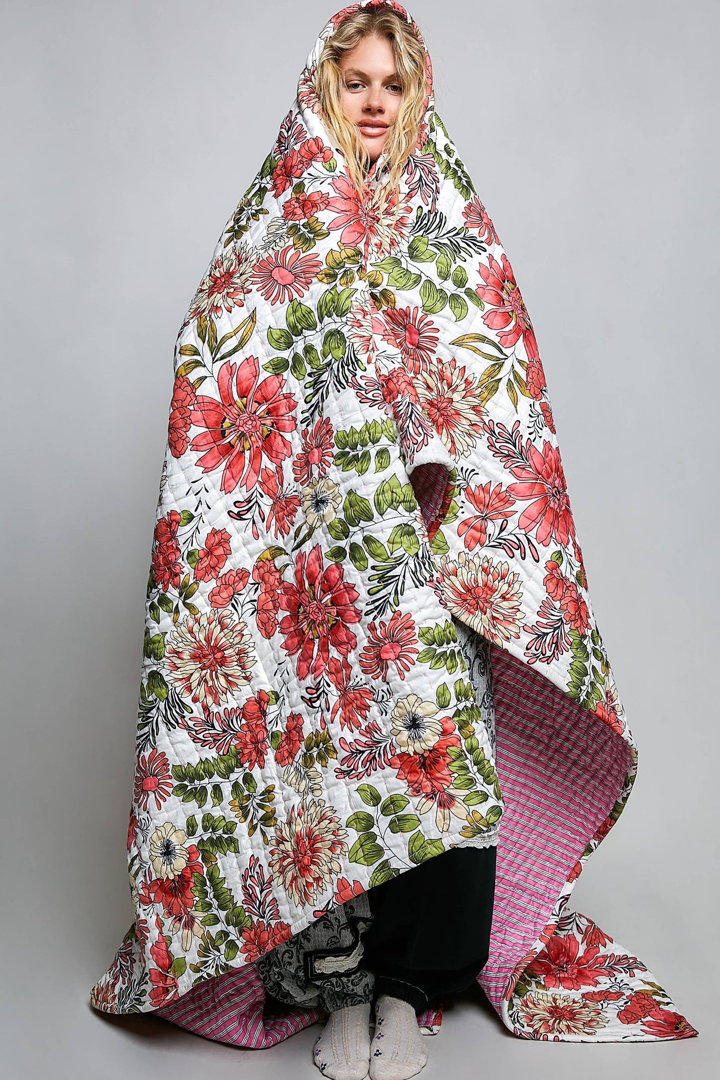 POL Boho Quilted Cotton Stripe Throw Blanket