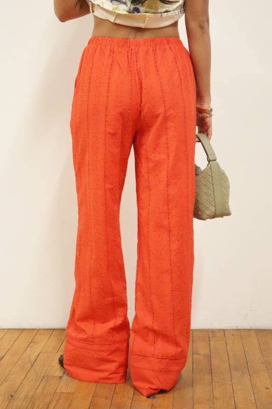 Broderie Drawstring Wide Leg Pants