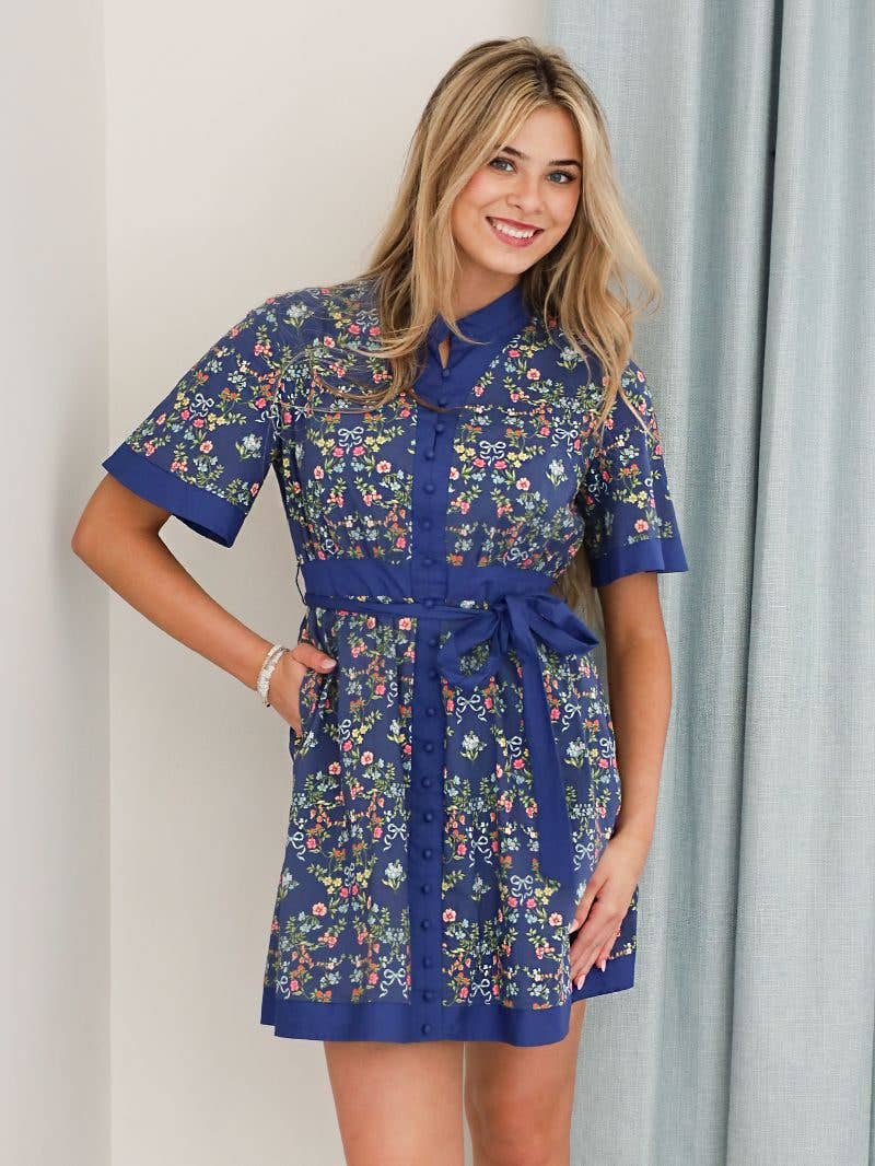 Simply Southern Millie Blue Floral Button-Down Dress