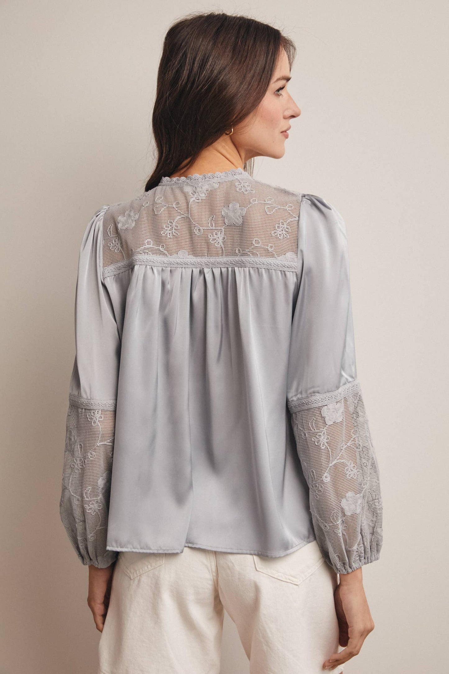 Embroidered Lace Tie-Front Blouse - 926 West
