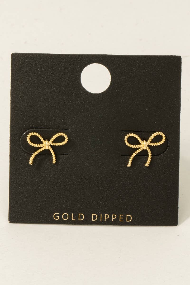 Gold Dipped Ribbon Bow Stud Earrings 926 WEST