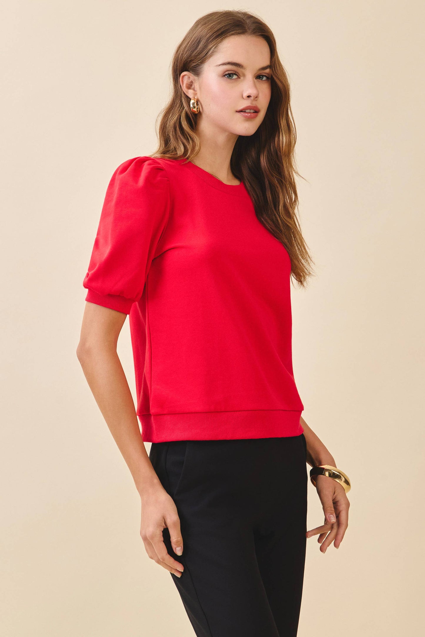 TCEC Crew Neck Short Puff Sleeve Knit Top - 926 West