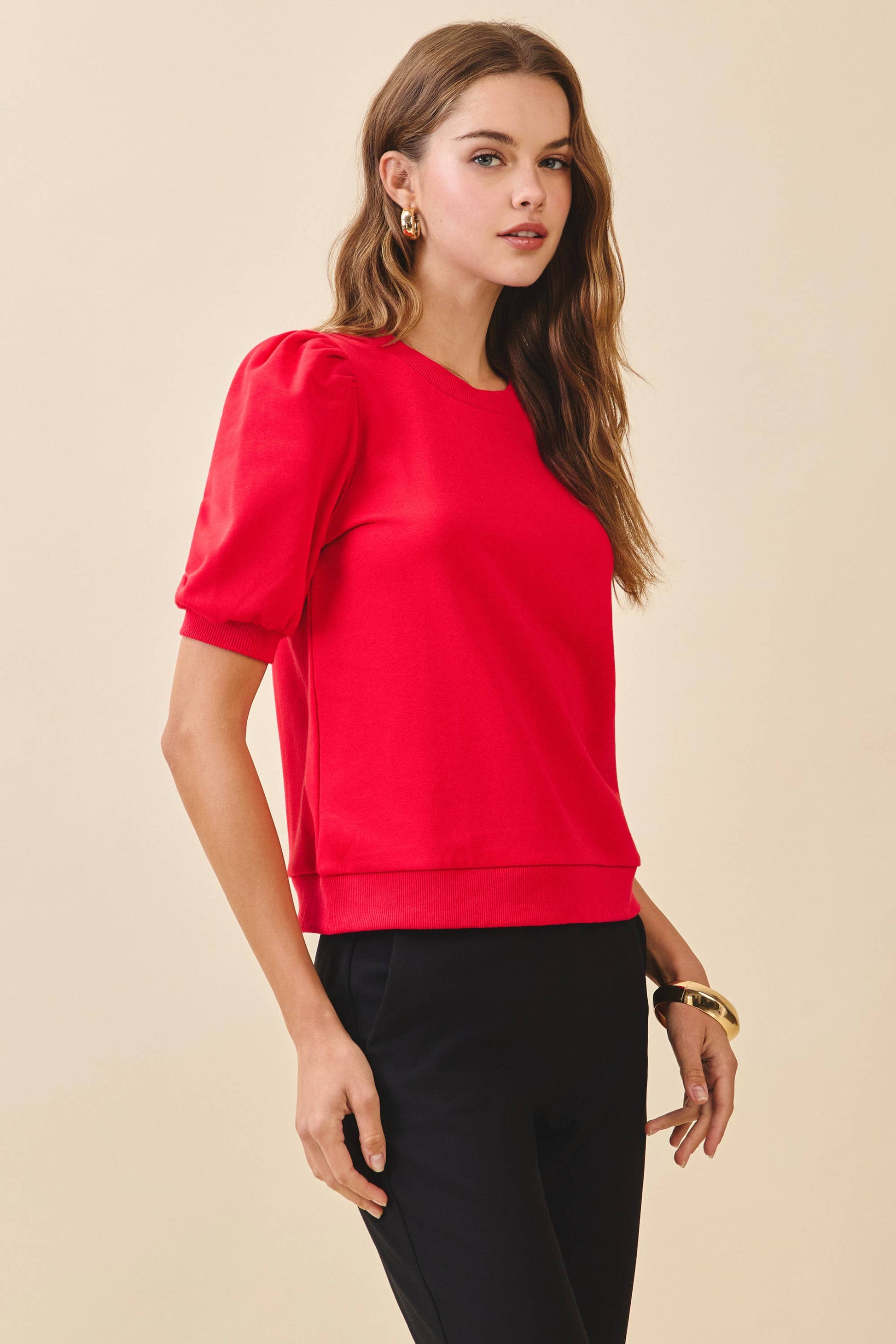 TCEC Crew Neck Short Puff Sleeve Knit Top - 926 West