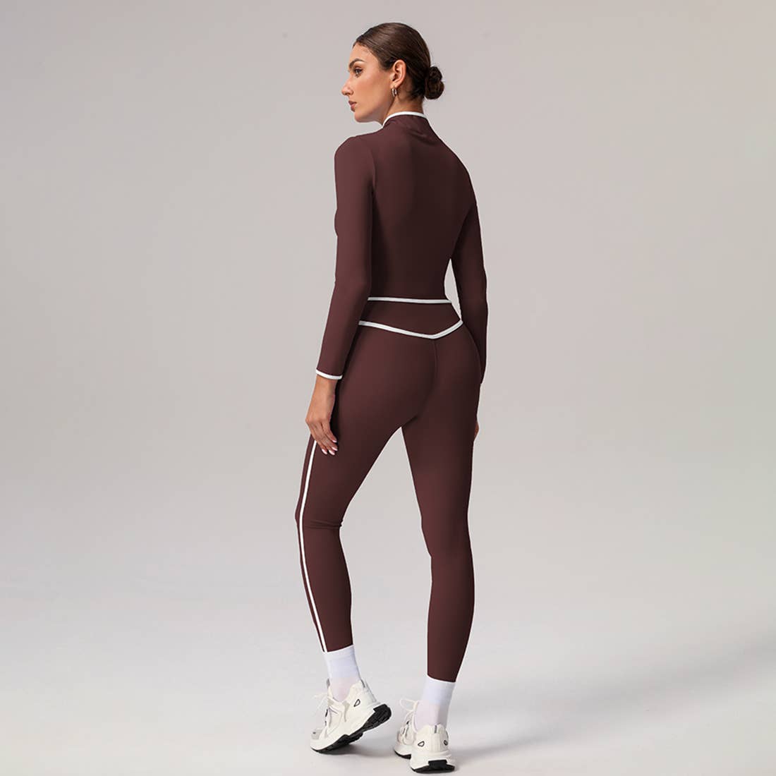 2 Pcs Set Contrast Color Slim Jacket & Yoga Sports Leggings Sodalemon