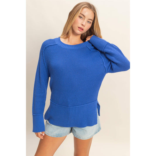 Raglan Long Sleeve Side Slit Sweater HYFVE