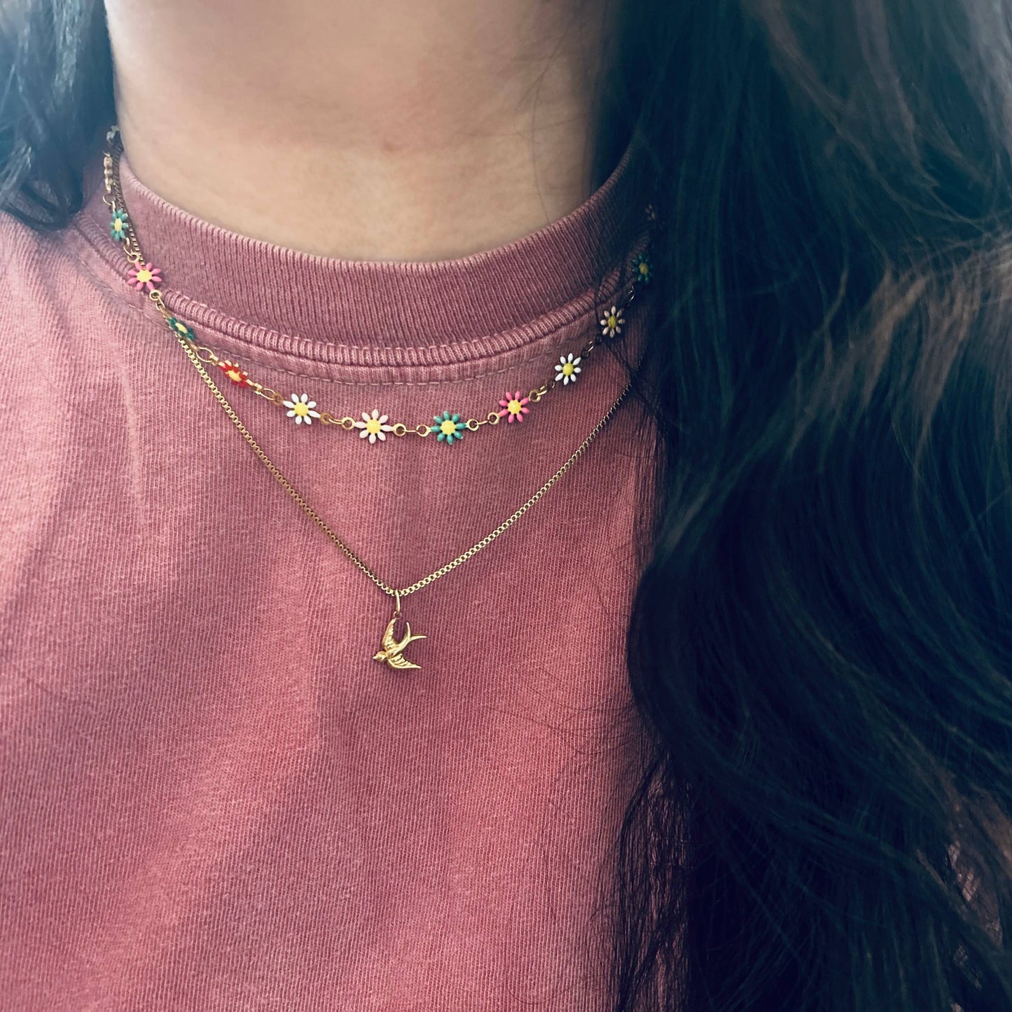 Colorful Flower Strand Layering Necklace | 18K Gold Plated