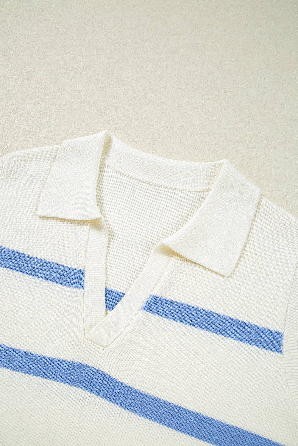 Stripe Collared V-Neck Sleeveless Sweater Top 926 WEST