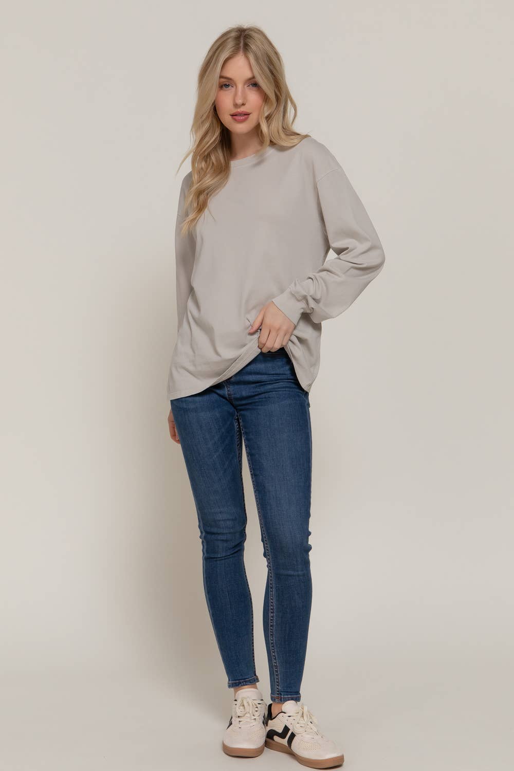 Long Sleeve Round Neck Garment Dye Tee Active Basic | Active USA