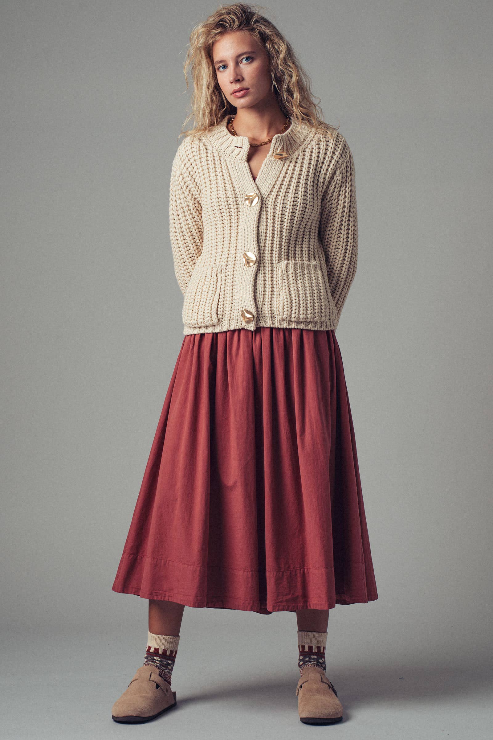 Chunky Gold Button Ribbed Knit Cardigan Urban Daizy