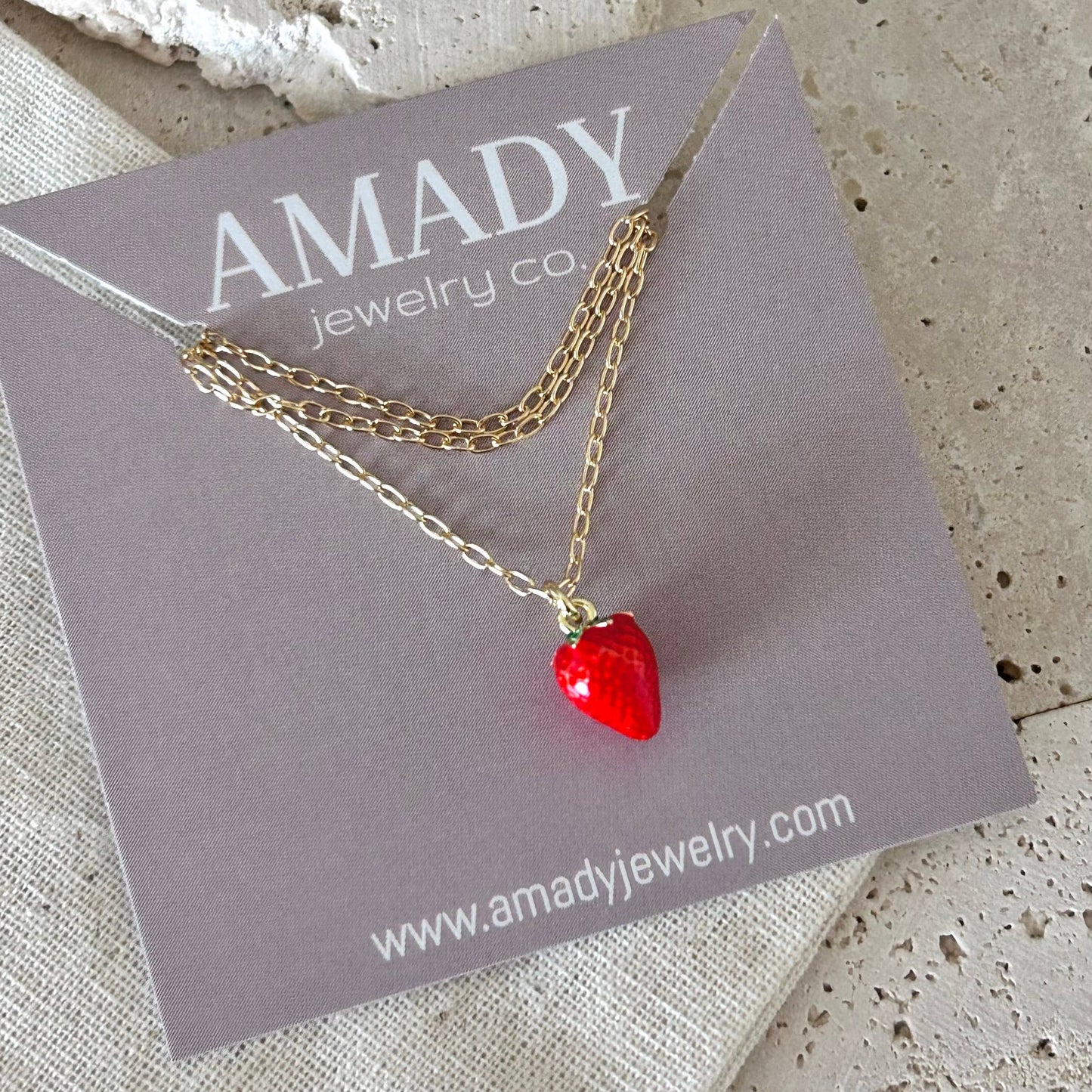 Strawberry Charm Necklace | 18K Gold Filled | Fruit Jewelry