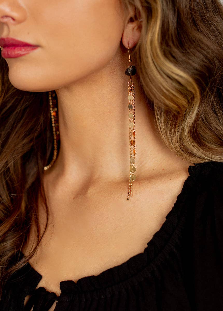 Sagitta Stone Gold Chain Earrings