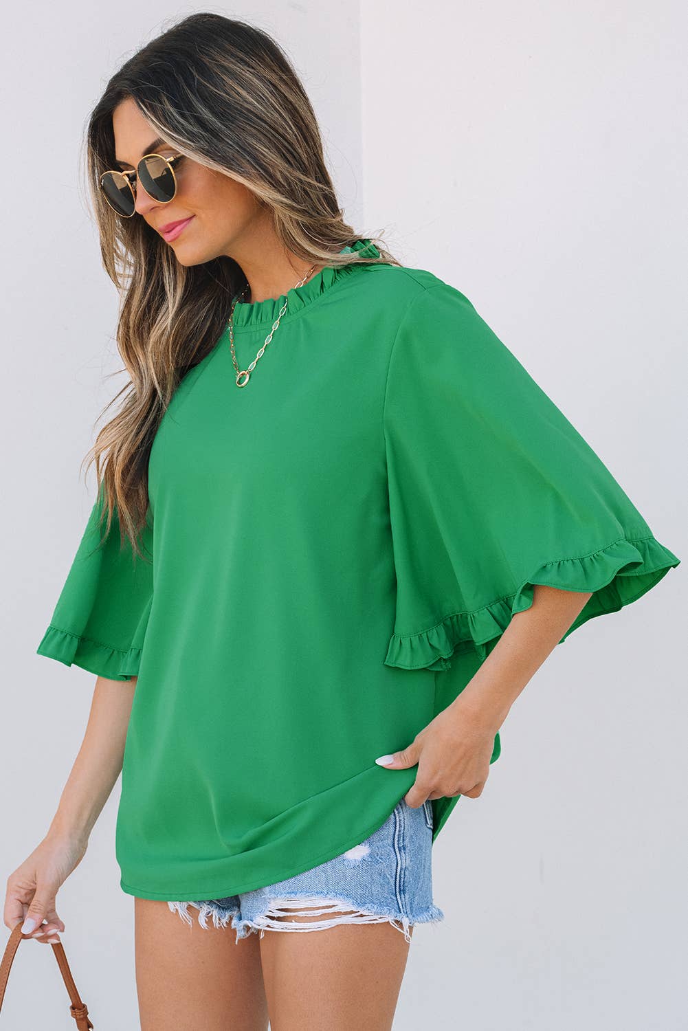 Frilly Round Neck Wide Half Sleeve Blouse 926 WEST