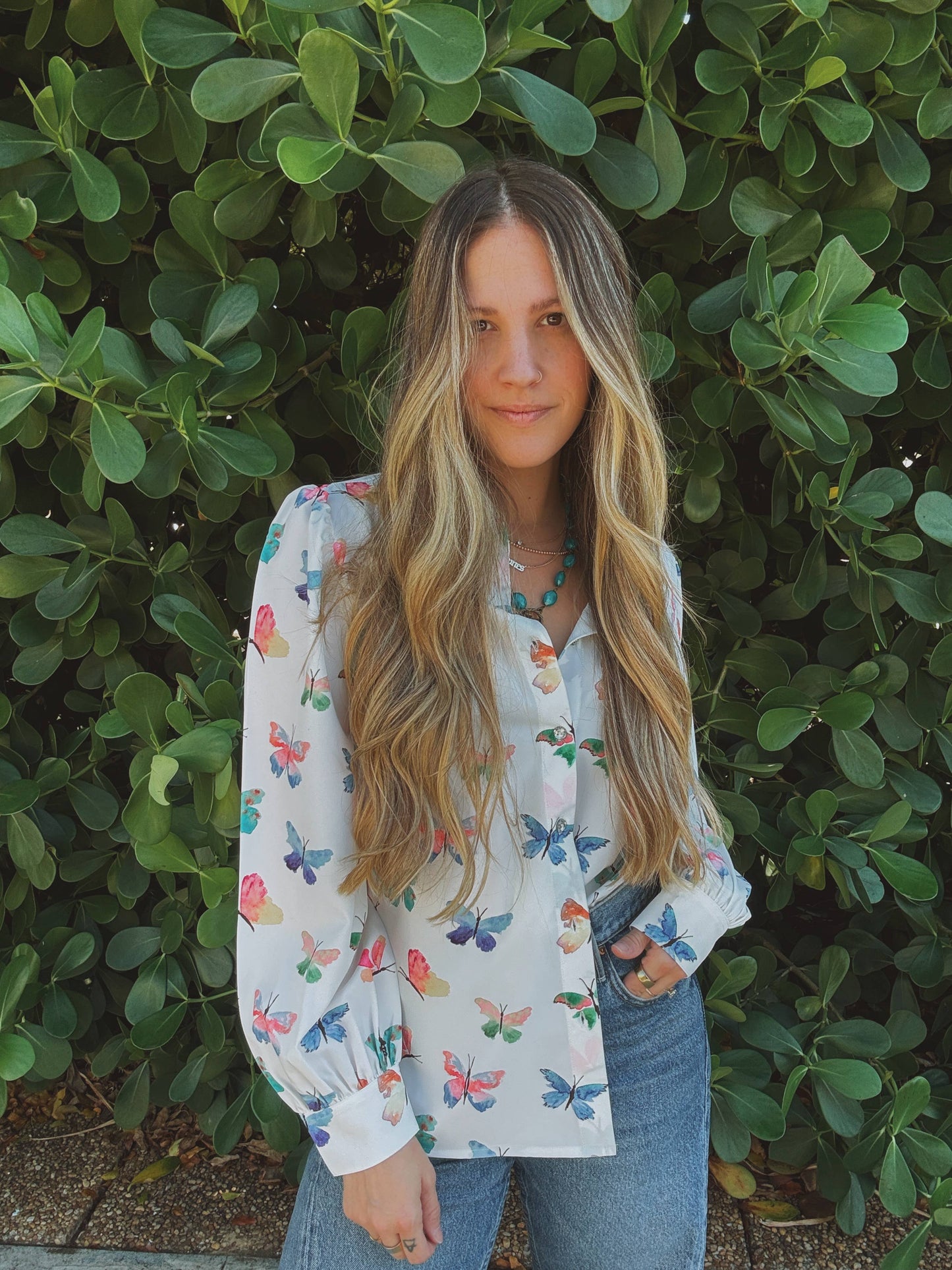 Li Bee's Without a Face Butterfly Button Up Blouse